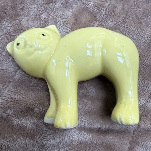 Old Cat Planter 4” Black Eyes Surprised Scared Vintage Ached Back MCM MIJ Yellow - Picture 2 of 8